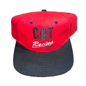 Vintage 90s CAT Racing Red Black Strapback Nascar Hat